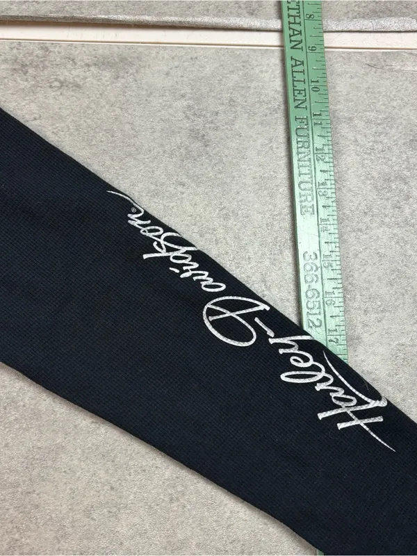 Harley Davidson Womens Thermal Hoodie Black Rhinestone Henley Waffle Knit Large - Image 3