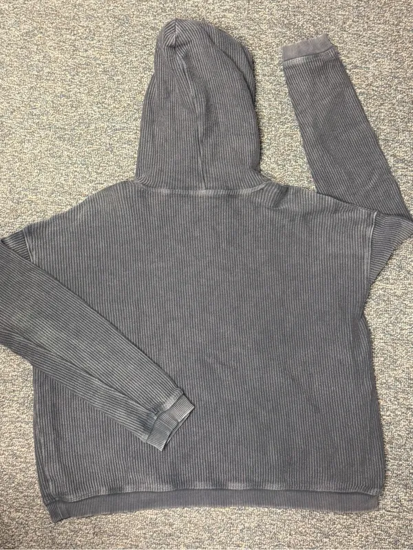 Aerie Charcoal Gray Ribbed Cropped Hoodie Size Small Oversized Pullover - Image 6
