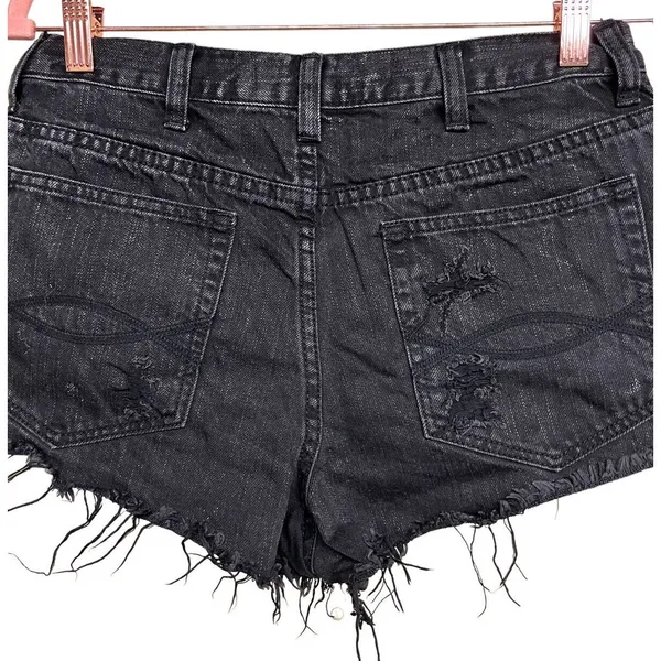Abercrombie & Fitch Black Distressed Cut Off Jean Shorts Women’s Size‎ 6/28 - Image 4