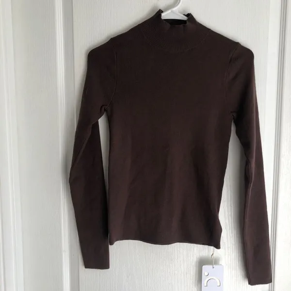 Commense Womens‎ Knit Top Size Medium Brown Long Sleeve Mock Neck Slim Fit NWT - Image 10