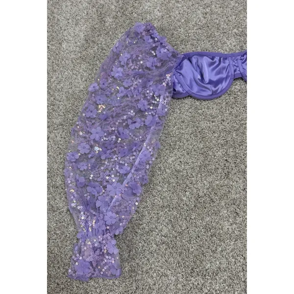 IHeartRaves Purple Sequin Floral Puff Sleeve Underwire Crop Bra Top Size XS - Image 4