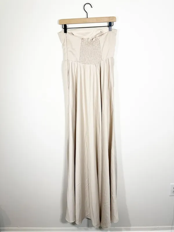 NWT BHLDN Elsie Straight-Neck Satin A-Line Gown Champagne - Image 6
