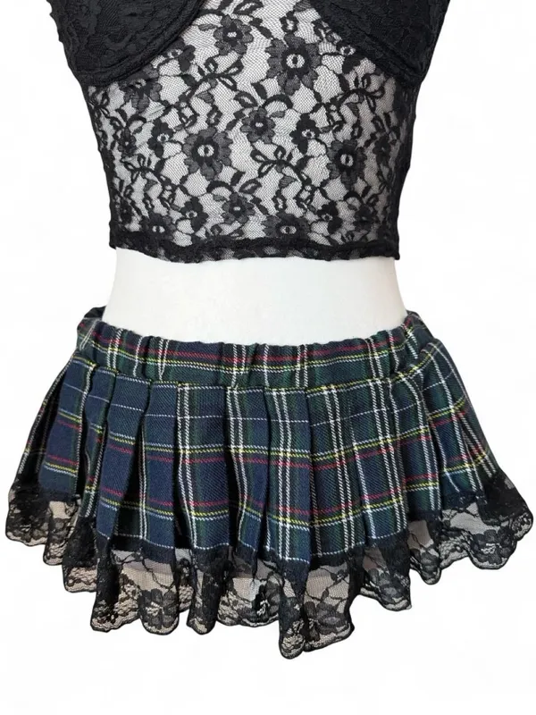 Sexy Plaid Costume Set Black Size XS - Image 3