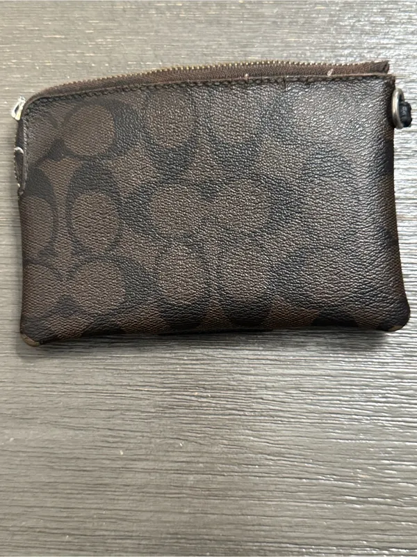 Coach Brown Signature Zip Pouch with Black Center Stripe - Image 6