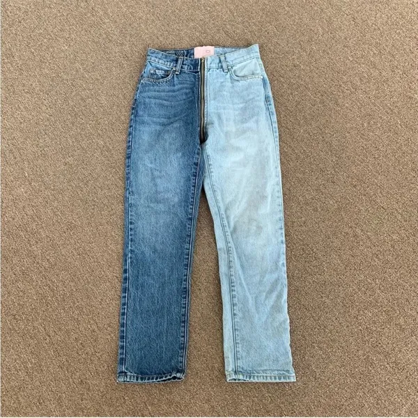 Revice split color full zippered denim jeans two color Size 24 light &‎ dark - Image 4