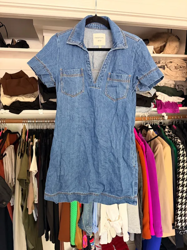 Habitual dark blue denim short sleeve collared mini dress Size XS - Image 11