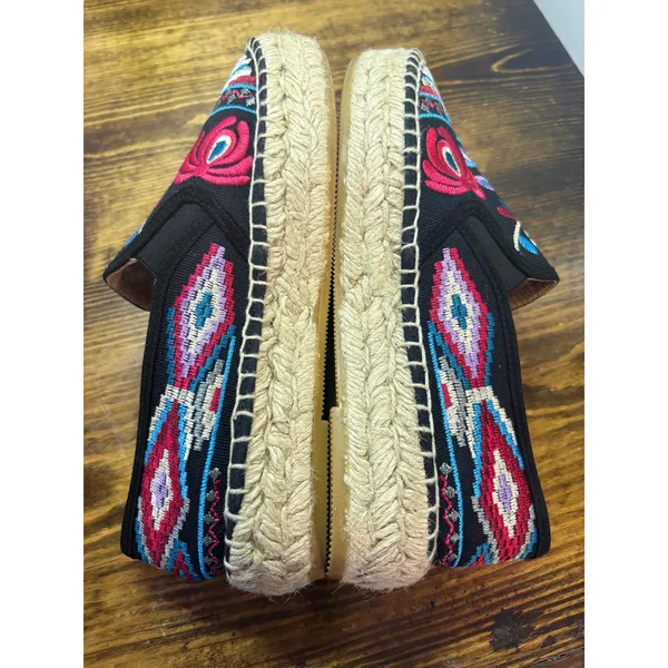 Johnny Was‎ Black Floral Embroidered Espadrilles Size 38 (Size 7.5) - Image 8