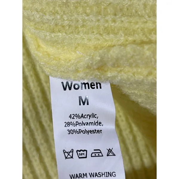 Women's Yellow Ribbed Knit Short Sleeve Button Down Blouse Shirt Top Size M - Image 4