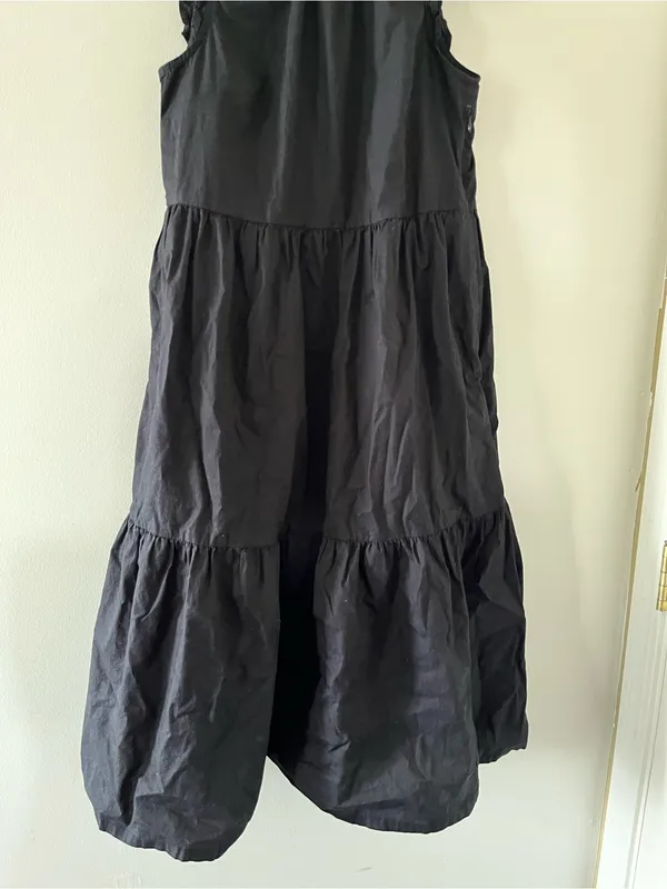 J Crew Black Cotton Poplin Tiered Midi Dress 2 Ruffle Neck Sleeveless Coastal - Image 3
