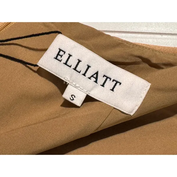 Elliatt Camo Champagne Satin Mockneck Draped Dress Tulip Hem New with Flaw - Image 10