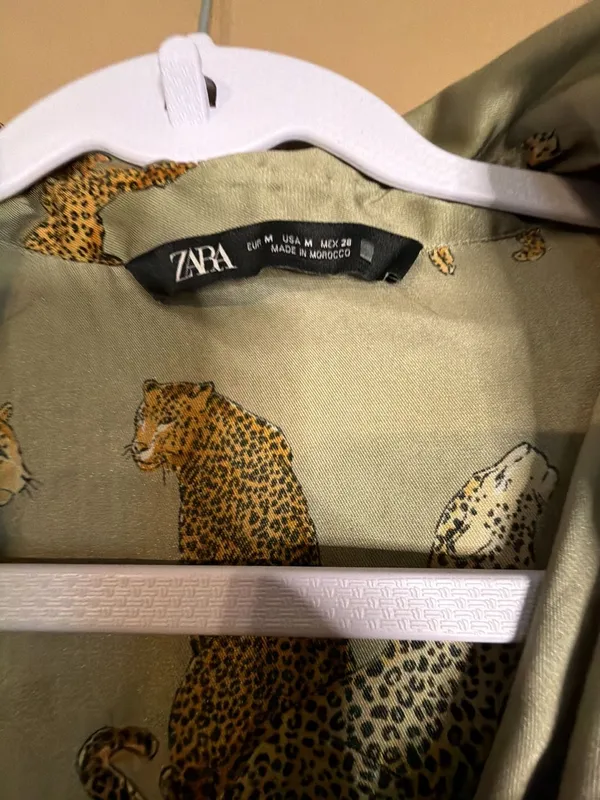 Zara Long Sleeve Satin Button-Down Shirt with Leopard Print - Image 2