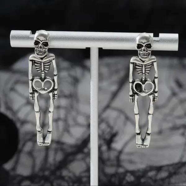 Silver Color Skeleton Earrings - Image 2