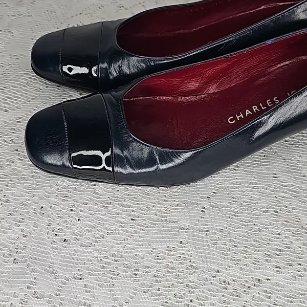 Charles Jourdan Paris VINTAGE blue leather slip on heels pumps sz 7.5 - Image 2