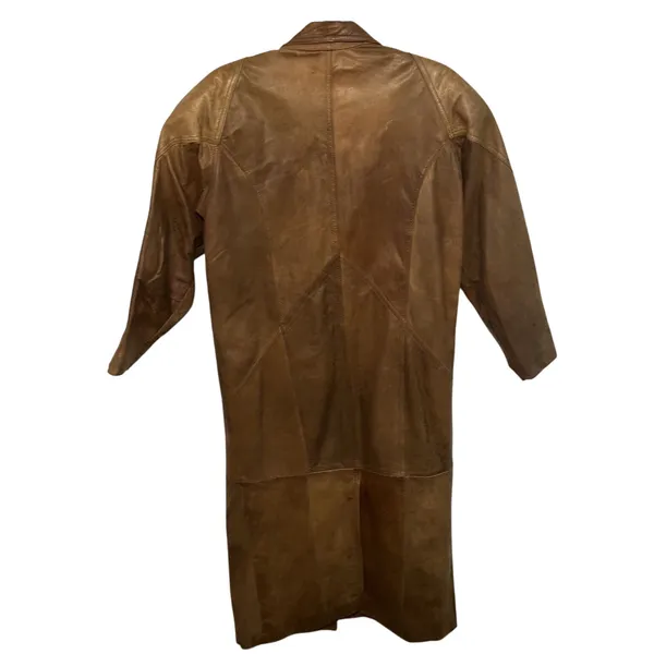 Women's Leather Trench Coat Laurice Vintage 80-90s Brown Pads Size Small Korea - Image 2