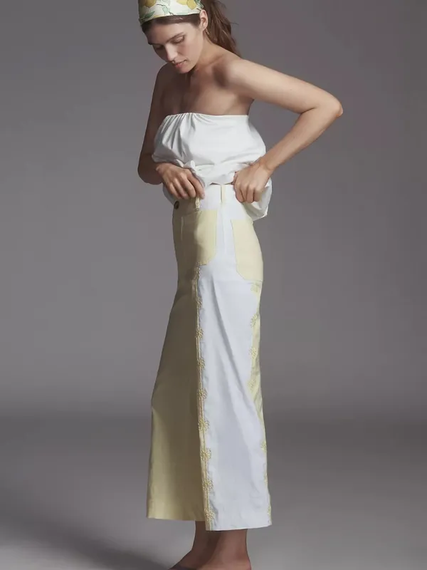 Maeve Colette Two-Tone Yellow and White‎ Cropped daisy Wide-Leg Pants 26 - Image 2