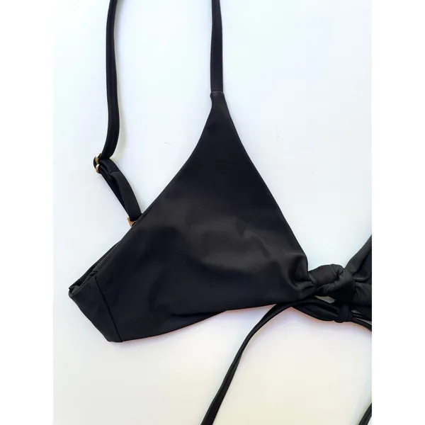 Quince Italian Knotted Bikini Swim Top Black Size Large NEW - Image 2