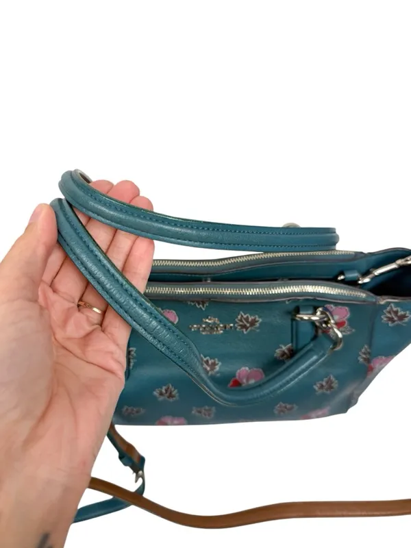 Coach Christie Carryall Dark Teal Wildflower Crossbody Bag Purse - Image 10