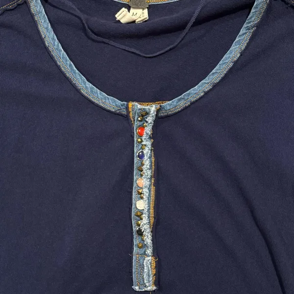 We The Free People Tunic Top Dallas Henley Boho Nautical Preppy Blue Size Medium - Image 6