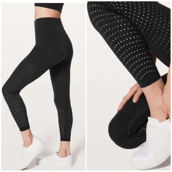 Lululemon High Rise Reveal Precision Tights in Black Size 2 Laser Cut Mesh Leg - Image 3