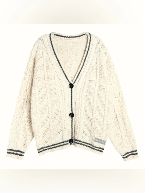 Cardigan Cream Star Knit Sweater Size Large - Image 3