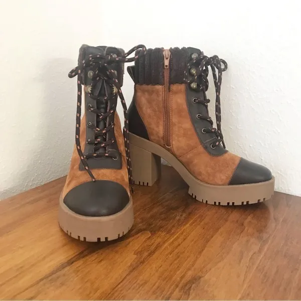 Chelsea and Violet Suede Leather Platform Hiking Boot Bootie Lug‎ Sole Brown Cap Toe Size 6 New - Image 2