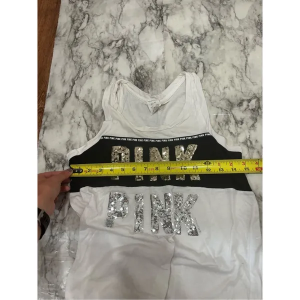 Victoria's Secret PINK Sequin Logo Tank Top White Black size XS - Image 4