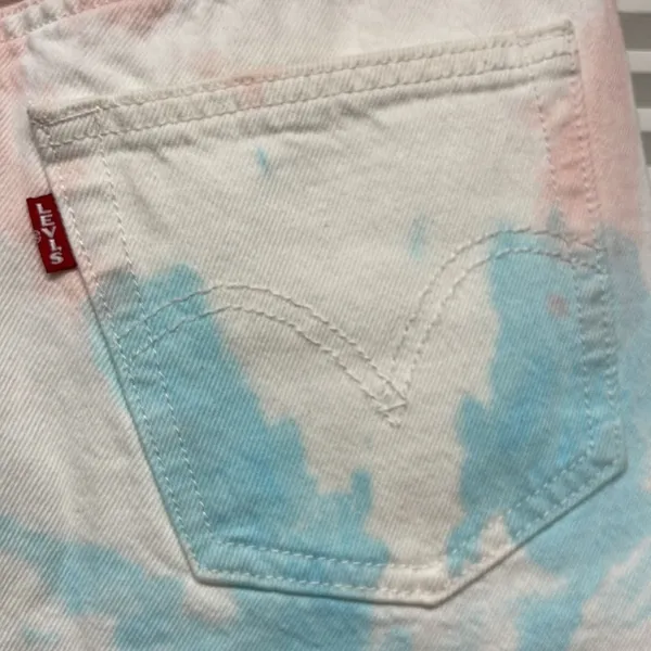 Levi’s Premium Denim White Tie Dye High Rise Button Fly Mini Jean Skirt Size 25 - Image 6