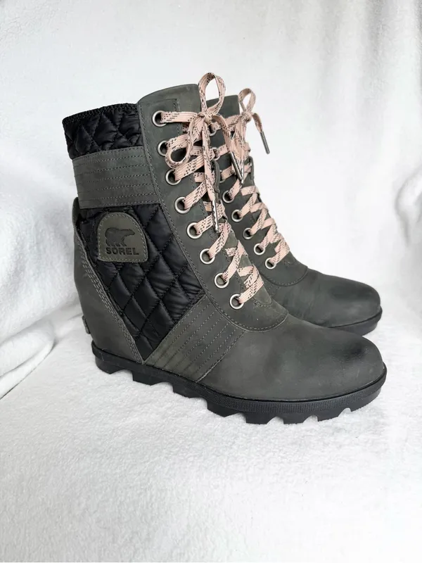 Sorel Womens Size 10.5 Lexie Wedge Felt Boots Camp-Dark Slate - Image 9