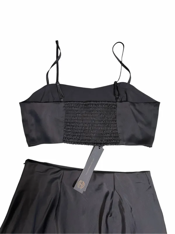 NWT House of Harlow 1960 Black Satin Crop Top Maxi Skirt 2 Piece Set Size Small - Image 14