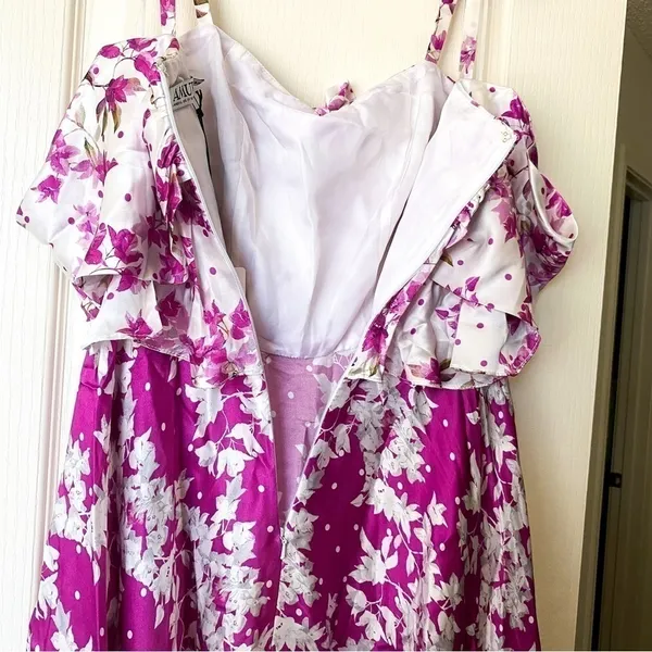 AMUR Dress Off-The-Shoulder Popover Waist Floral Silk Flowy Midi Magenta‎ 4 NWT - Image 8