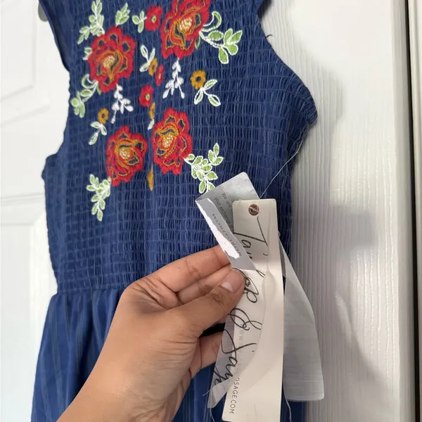 Tanya Taylor And Sage Blue Floral Embroidered Ruffle Sleeveless Maxi Dress Summer - Image 6