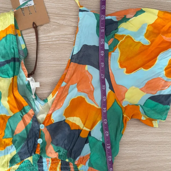 Mabel Hilda Midi Dress Green Orange Abstract Resort Tropical Groovy‎ - Image 7