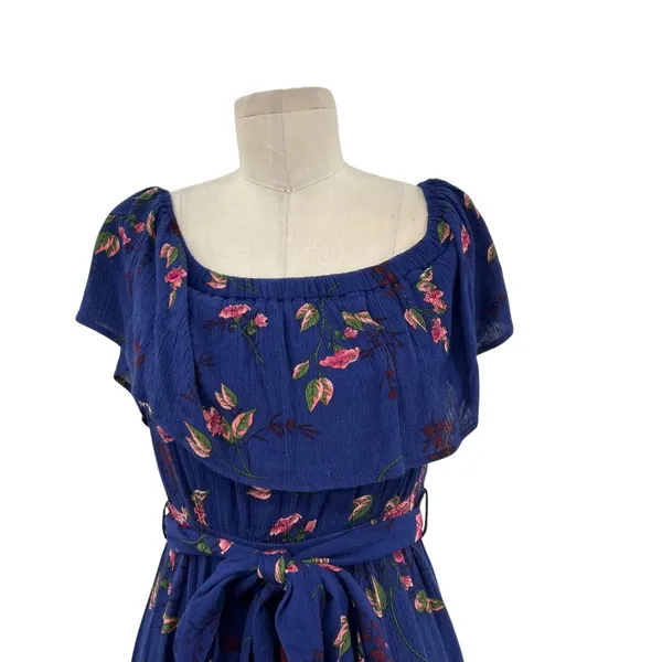 Baltic Born Marion Maxi Dress Off the‎ Shoulder Floral Print Blue Size Small - Image 4