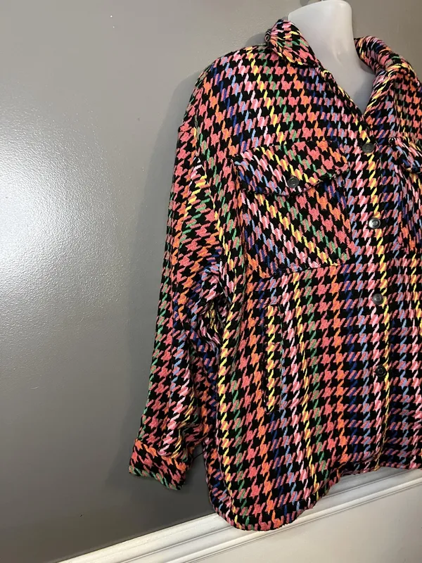 Spoon Jeans Jacket Womens 3X Black Multicolor Houndstooth Shacket Button Front - Image 2