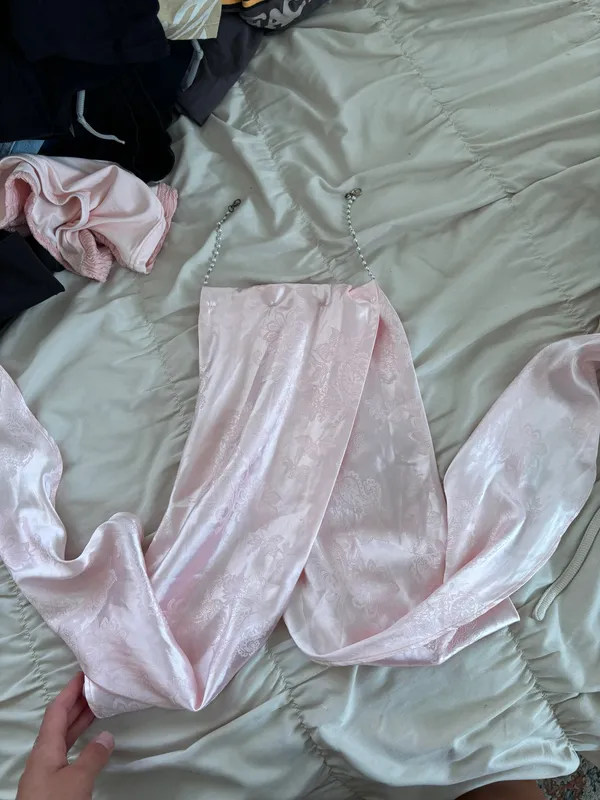 Light Pink Silk Halter Crop Size XS - Image 3