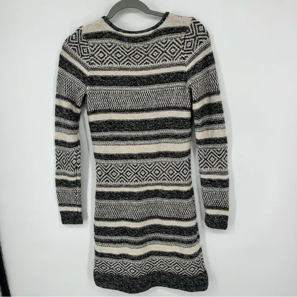 Hollister Long Sleeve Sweater Dress S Black White Fair Isle Boho Cabincore Fall - Image 3