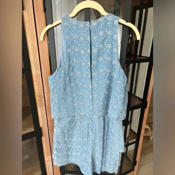 ASOS River Island chambray romper skort dress eyelet embroidered sleeveless denim - Image 6