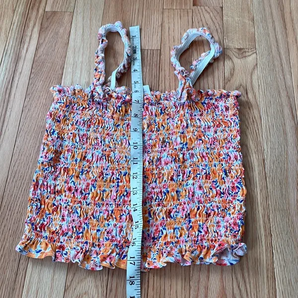 Old Navy Crop Top Womens Small Floral Print Pink Orange Smocked Sleeveless Ladie - Image 3