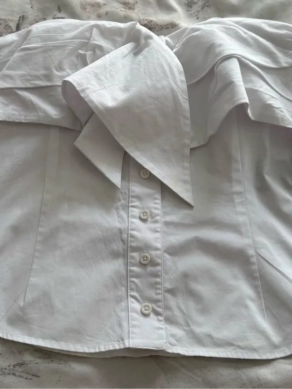 RTA Leia Strapless White cotton Tie-Front button up Bustier Top blouse, size S - Image 13