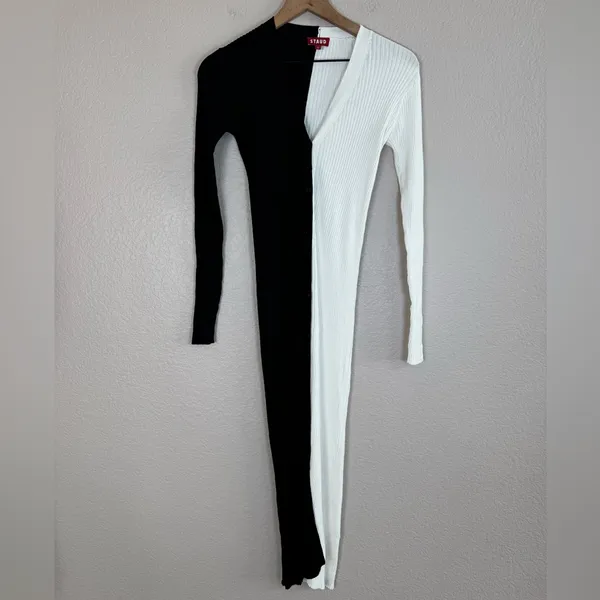 STAUD Shoko Sweater Midi Dress in Black White size Small $165 Colorblock - Image 6