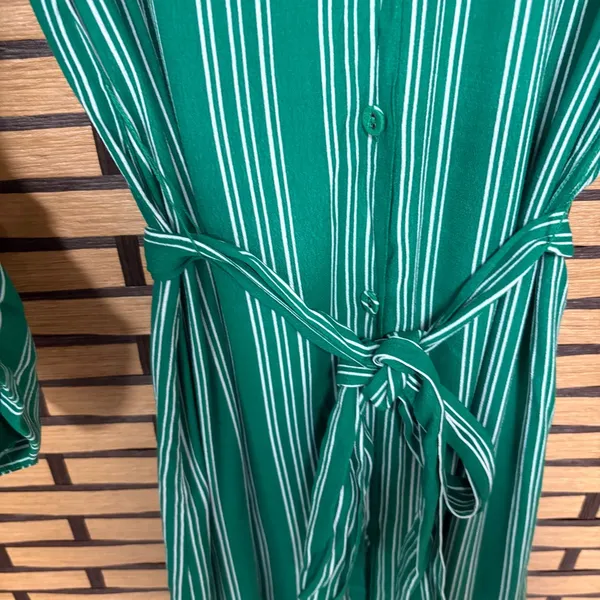 Maeve Green And White Stripe Button‎ Front Midi Dress Size 6 - Image 3
