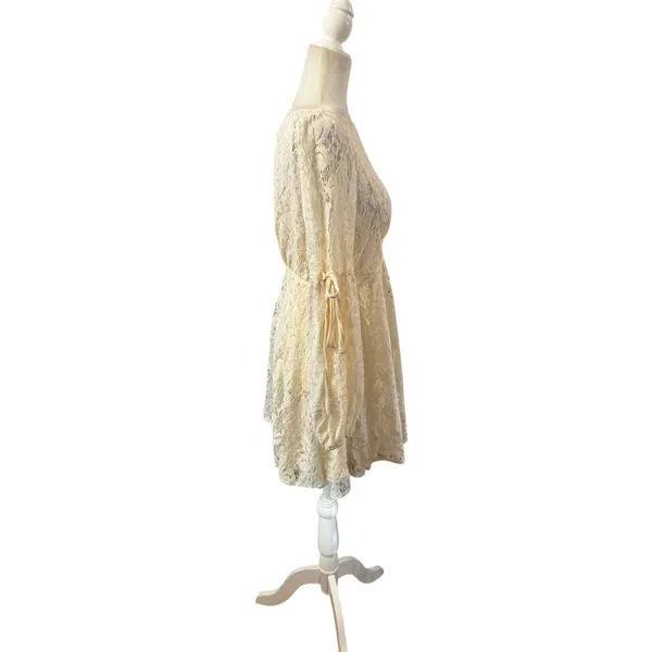 Free People Ruby Lace Mini Dress Cream Boho Bell Sleeve Slip Dress XS - Image 3