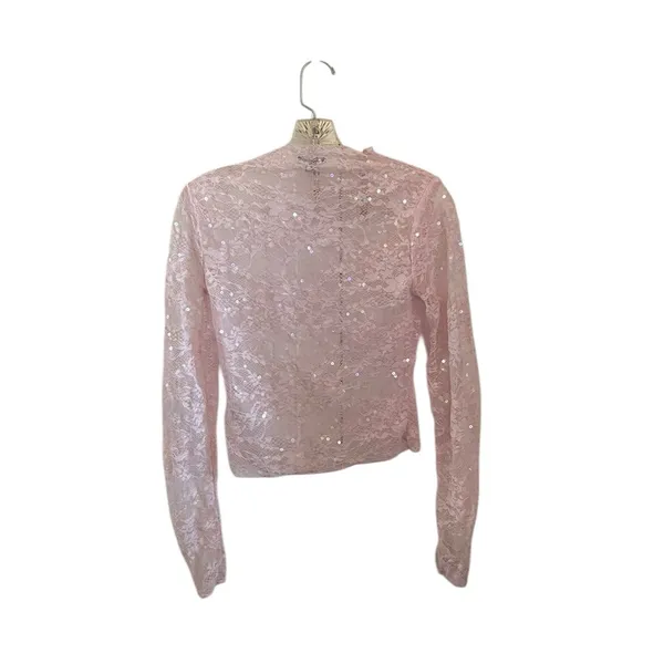 Wild Fable Pastel lace Sheer long-sleeve sequin mock neck coquette girl fairy - Image 5