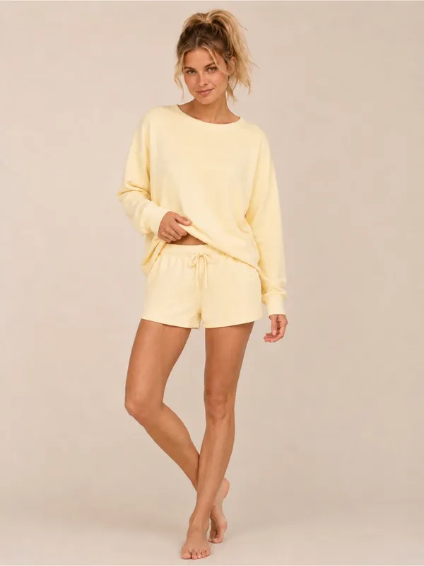 Reformation Olena Pale Butter Yellow Terry Cloth Lux Soft Knit Lounge Shorts - Image 8