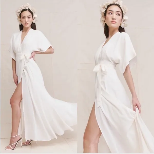 Reformation‎ Winslow Wrap Dress White Ivory Size S - Image 3