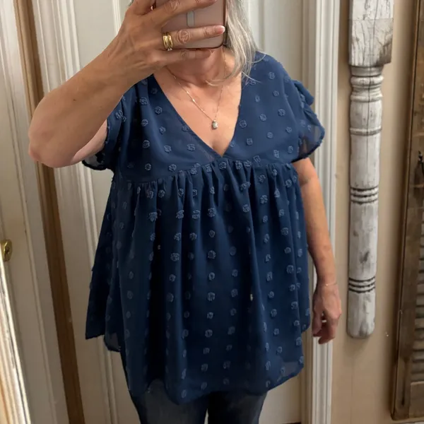 Entro Blue V-Neck Flutter Sleeve Women's Top - Image 2