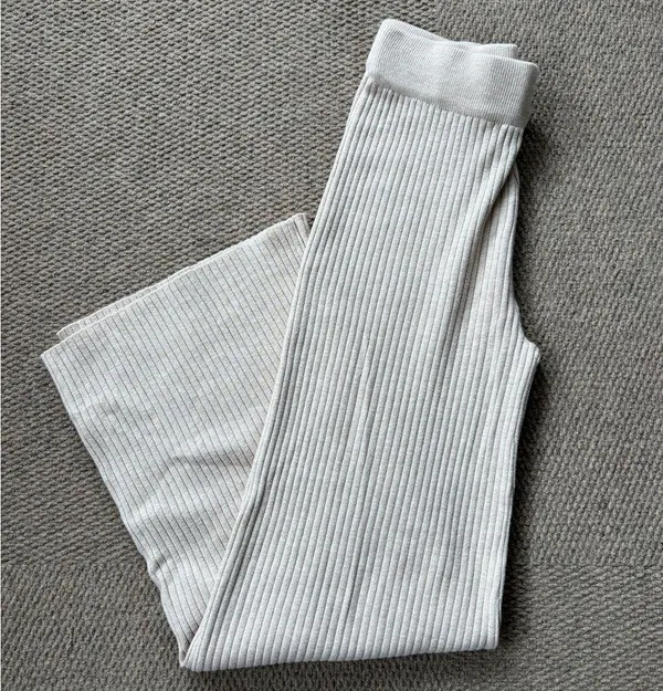 SheIn Cream Ribbed Knit Pants - Image 2