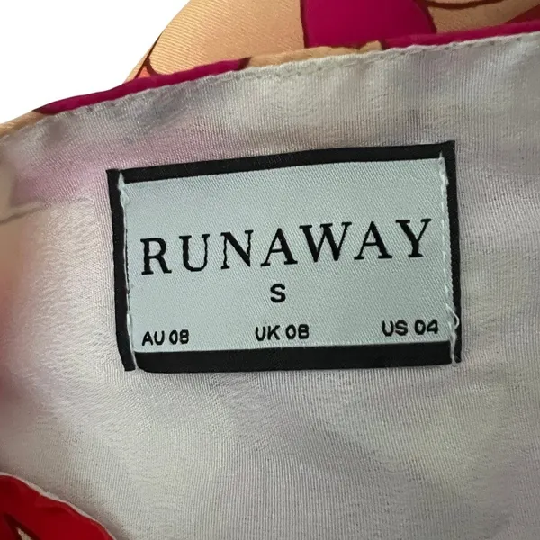 Runaway Tammy Floral Halter Mini Dress Red Pink Satin Ruched Open Back SizeS - Image 6