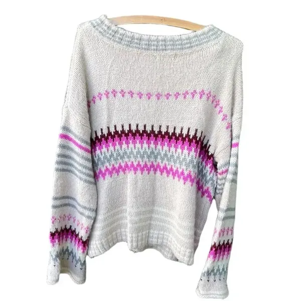 Solutions size L Fair Isle oversized casual sweater Pink Size L - Image 3