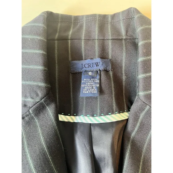 J.Crew Womens Navy Blue Green‎ Pinstripe Wool Blend Two Button Blazer Size 6 - Image 4